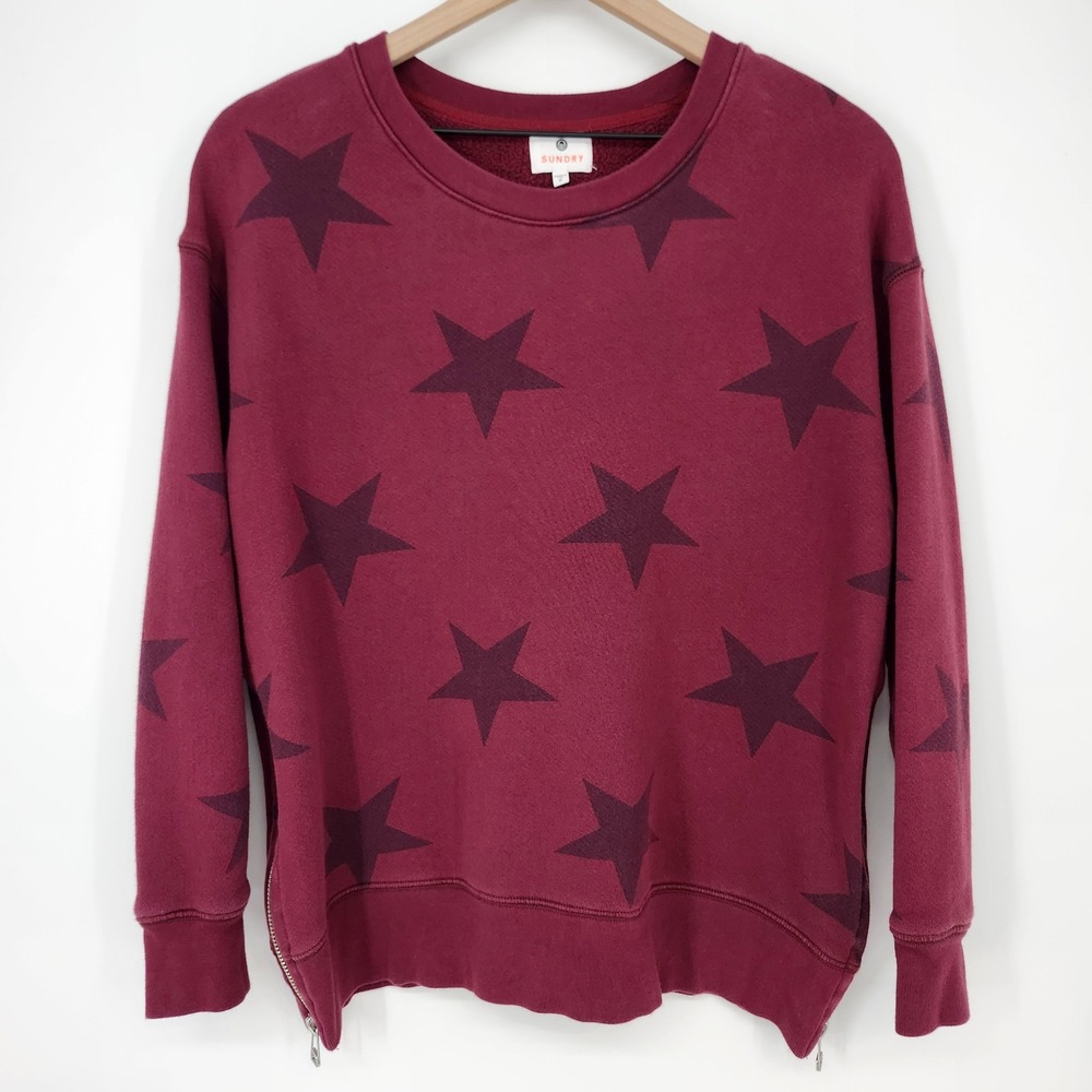 SUNDRY Womens Oxblood Star Print Sweatshirt Size 0/XS Grunge Punk Bikercore